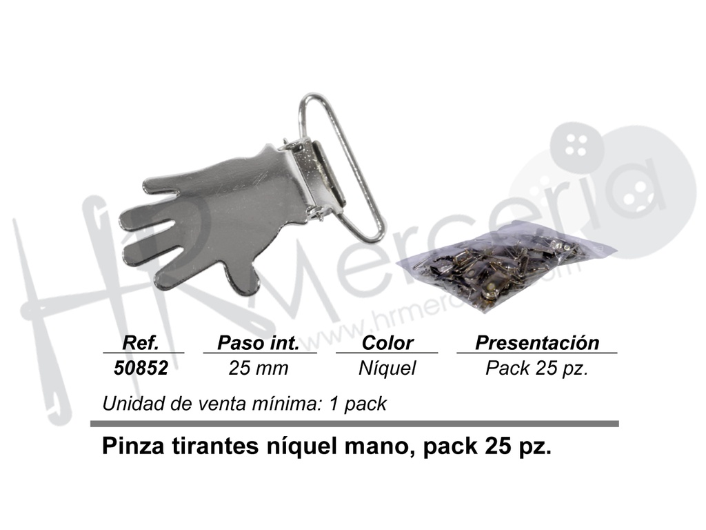 Pinza tirante niquel mano 50852 pack 25 unid