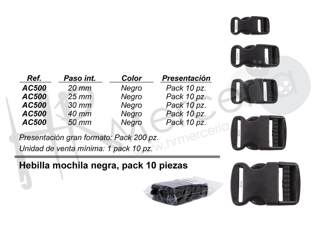Hebilla de mochila negra AC500