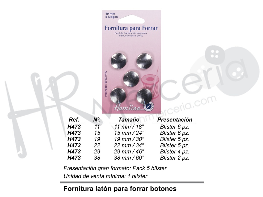 Fornitura para forrar botones