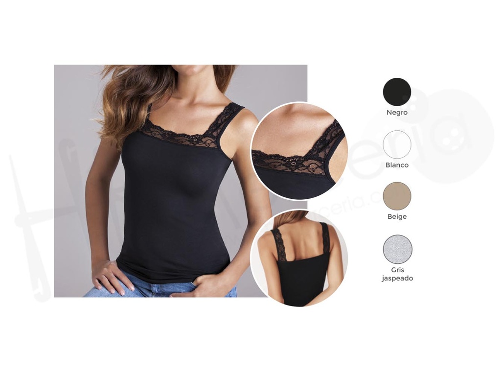 Camiseta Sra tirantes con puntilla GD138 Cotonella