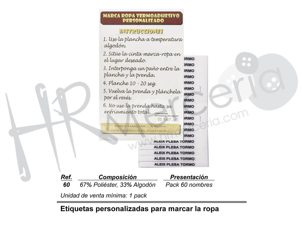 Pack 60 nombres coser personalizados