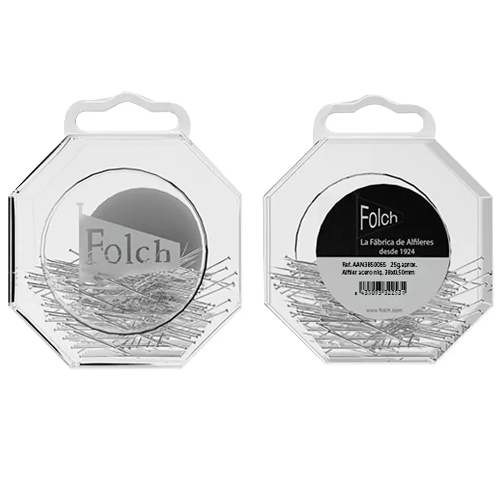 Alfiler acero niquel seda jabali caja 25 gms