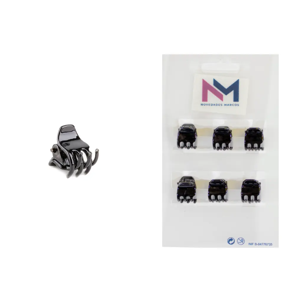 Pinza pulpo 1 cm. Negro. Pack 6 blister 6 ud