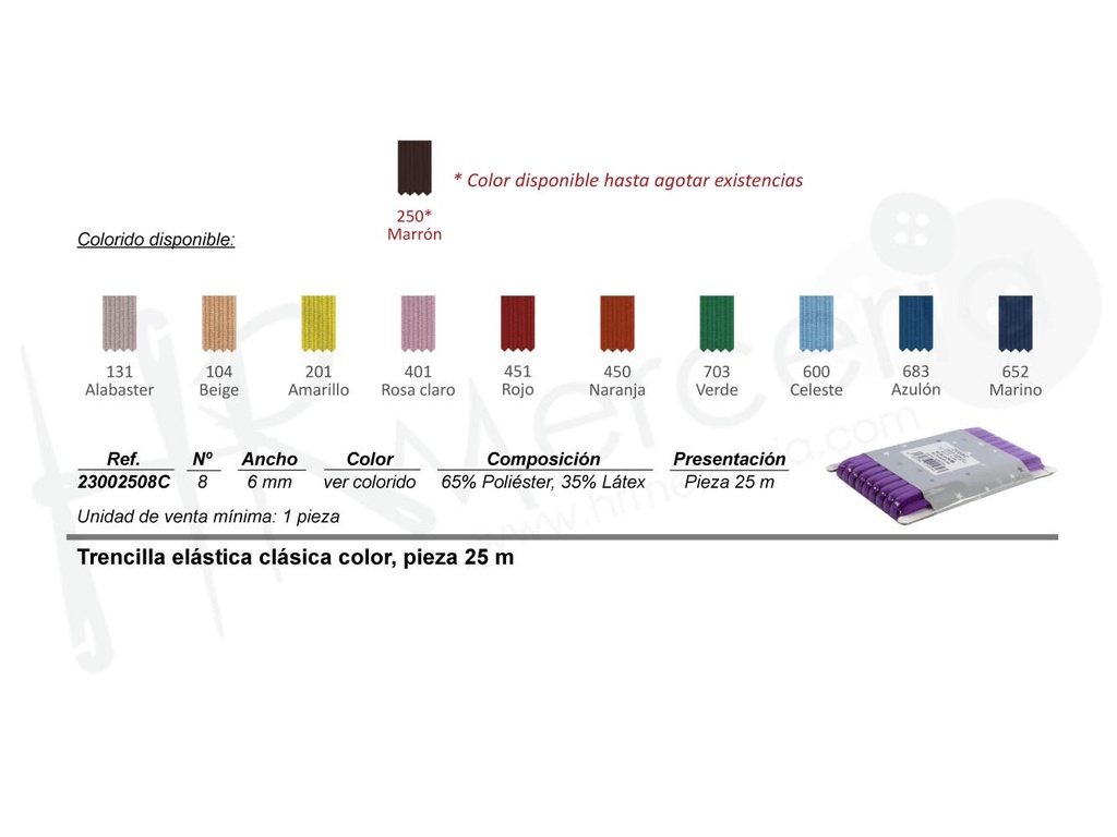 Elastico 2300 plano color Nº 8 pieza 25 M