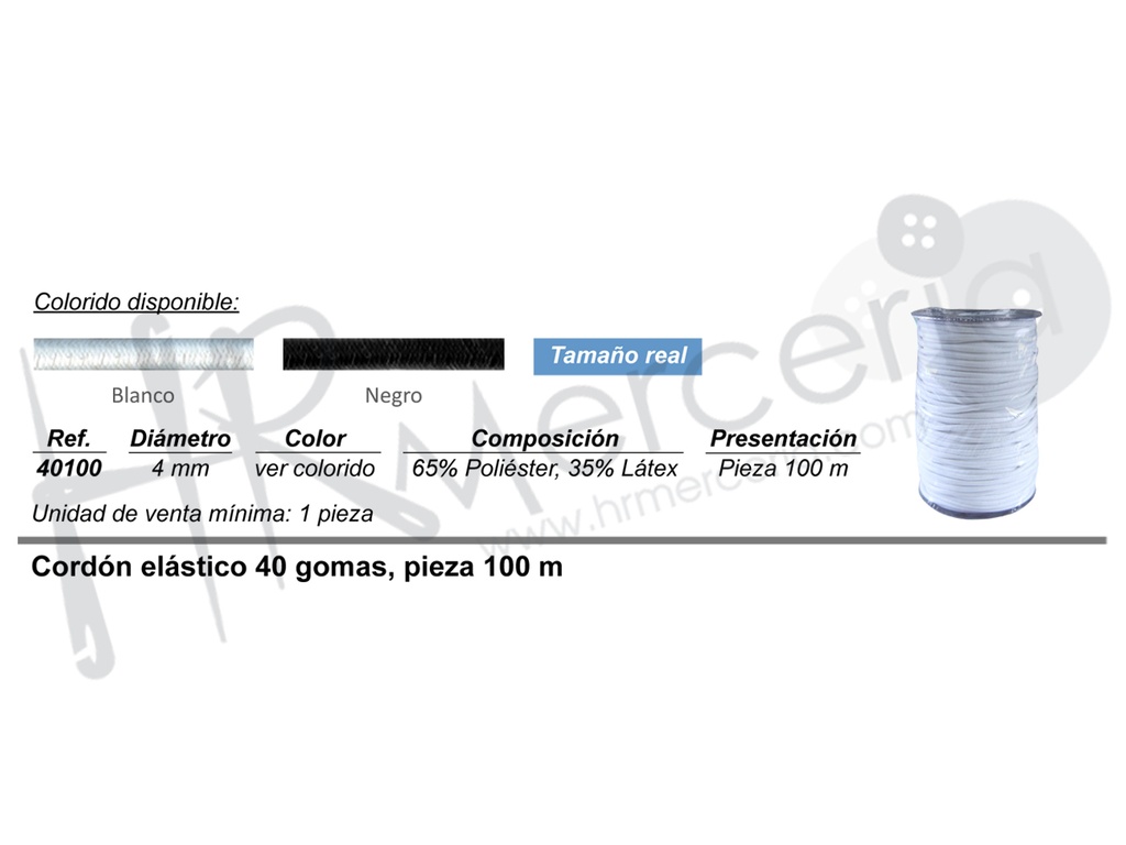 Cordon elastico 4 mm 40 gomas pieza 100 M