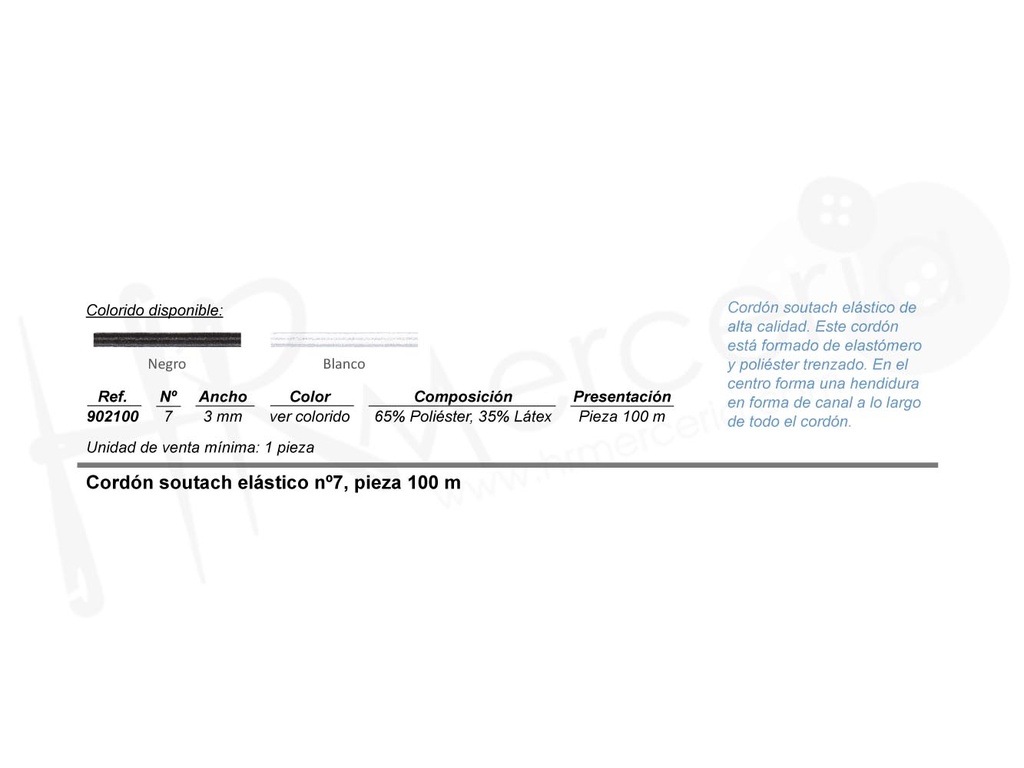 Cordon 902 soutach elastico nº7 pieza 100 M