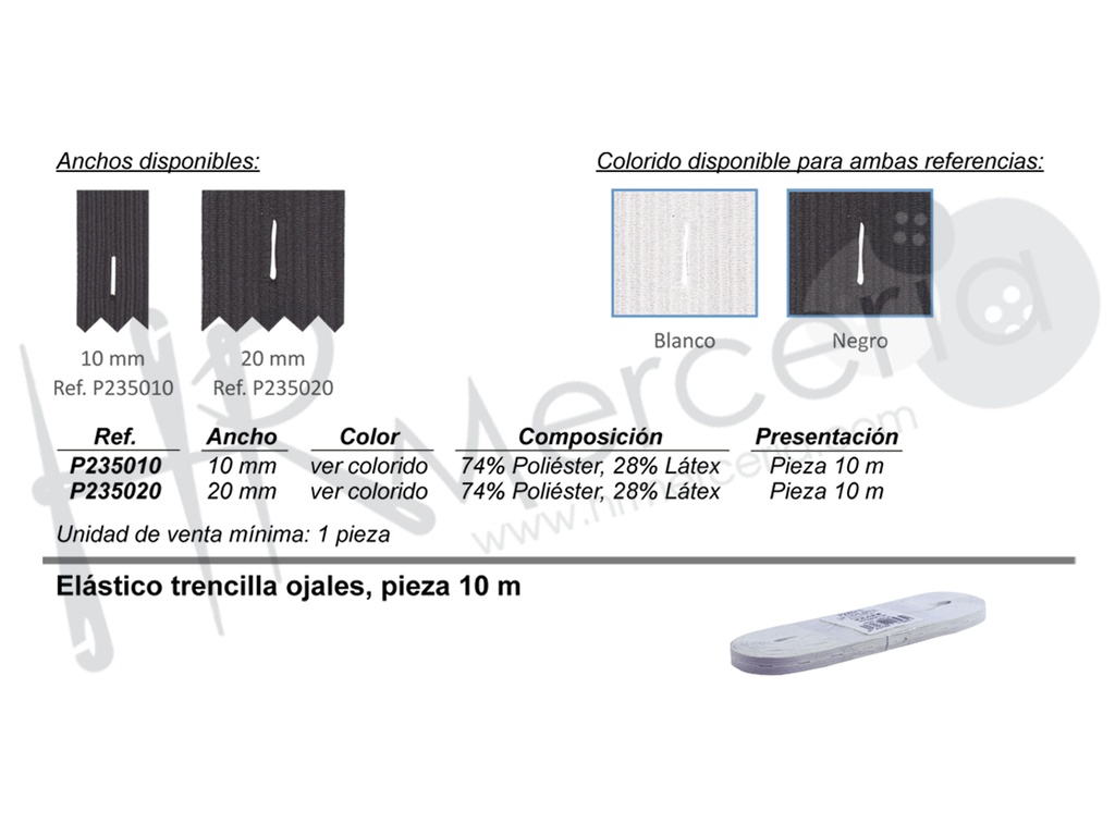 Elastico ancho 10 trencilla ojal pieza 10 M