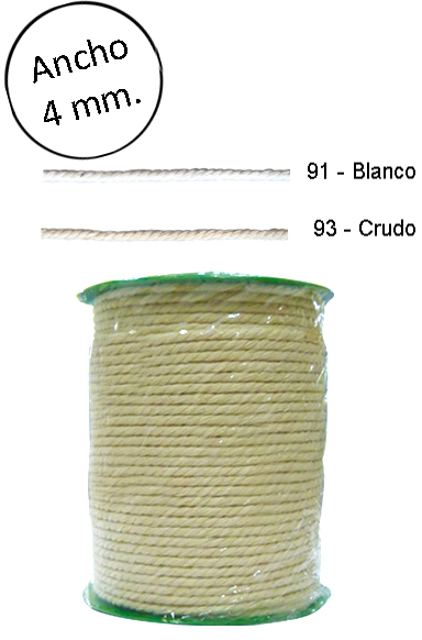 Cordon alg. trenzado 3 cabos 4mm Pieza 100m