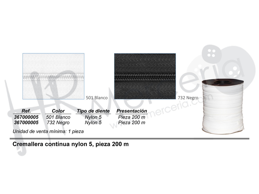 Cremallera continua nylon 5 pieza 200 M