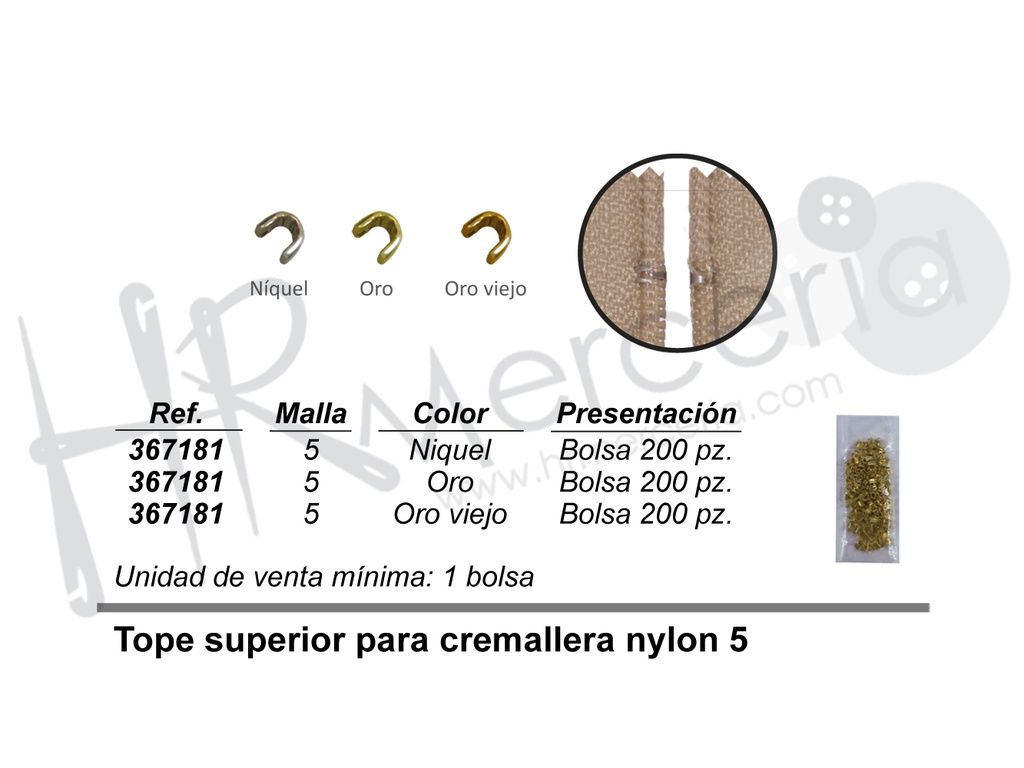 Tope superior cremallera 367181 nylon 5