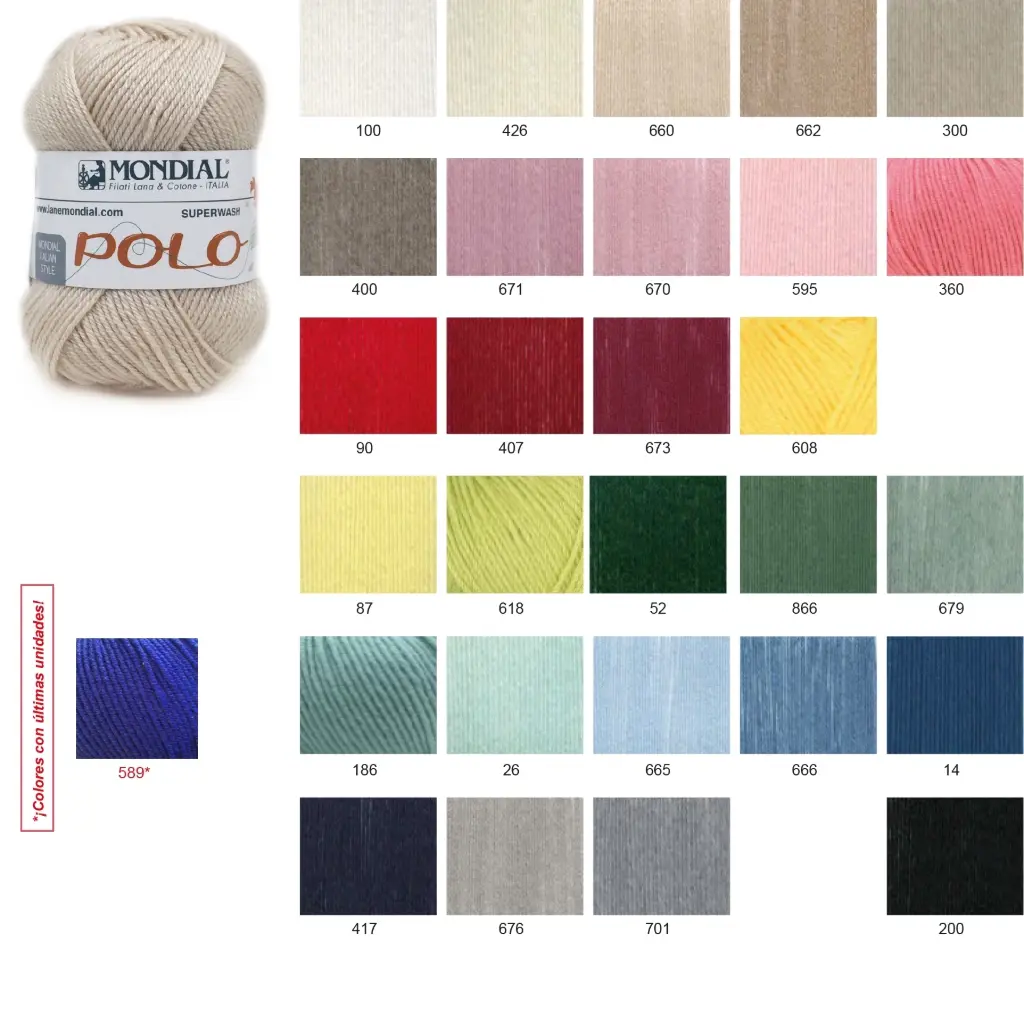Lana Polo Mondial pack 10 madejas de 50 grms.