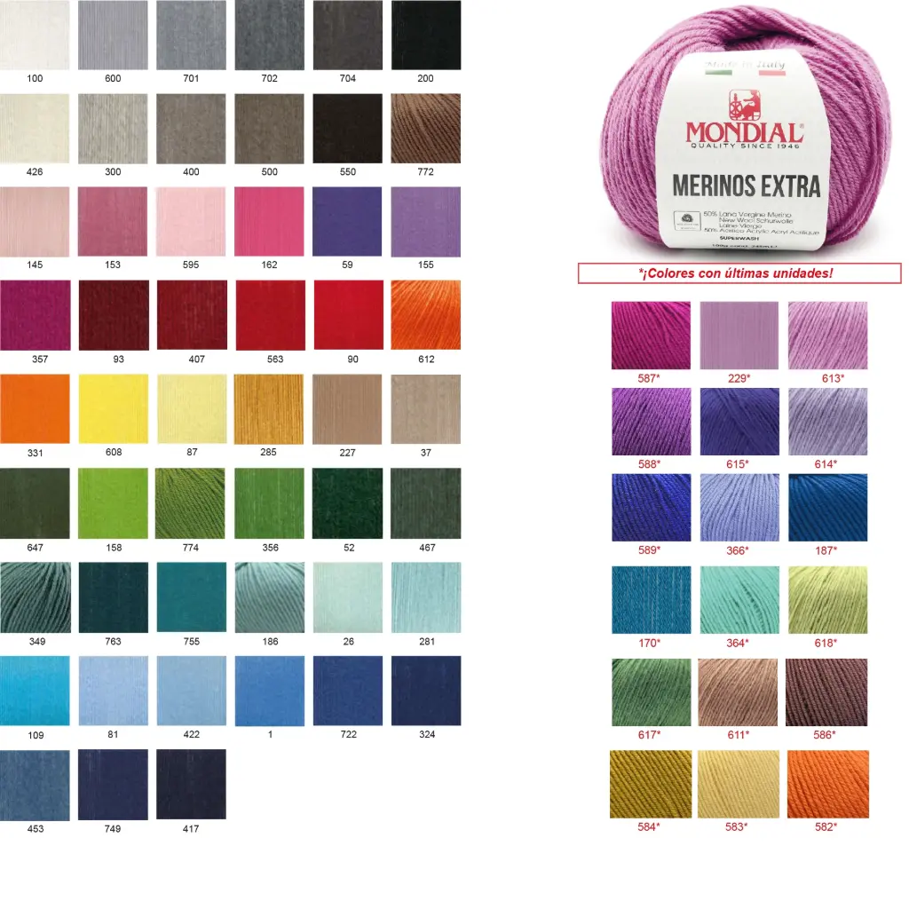 Lana Merinos Extra Mondial pack 10 madejas 100 grms.