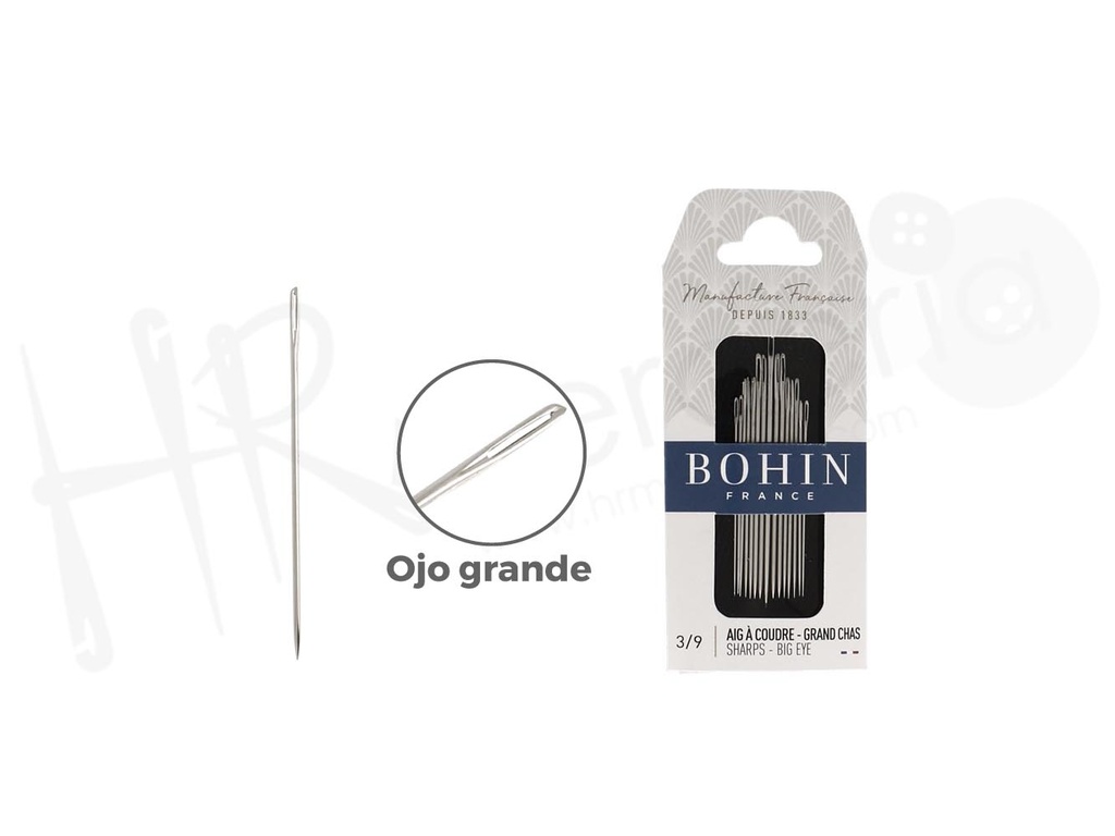 Aguja A1F larga costura lijera ojo grande Nº 3/9 Bohin 15 pz