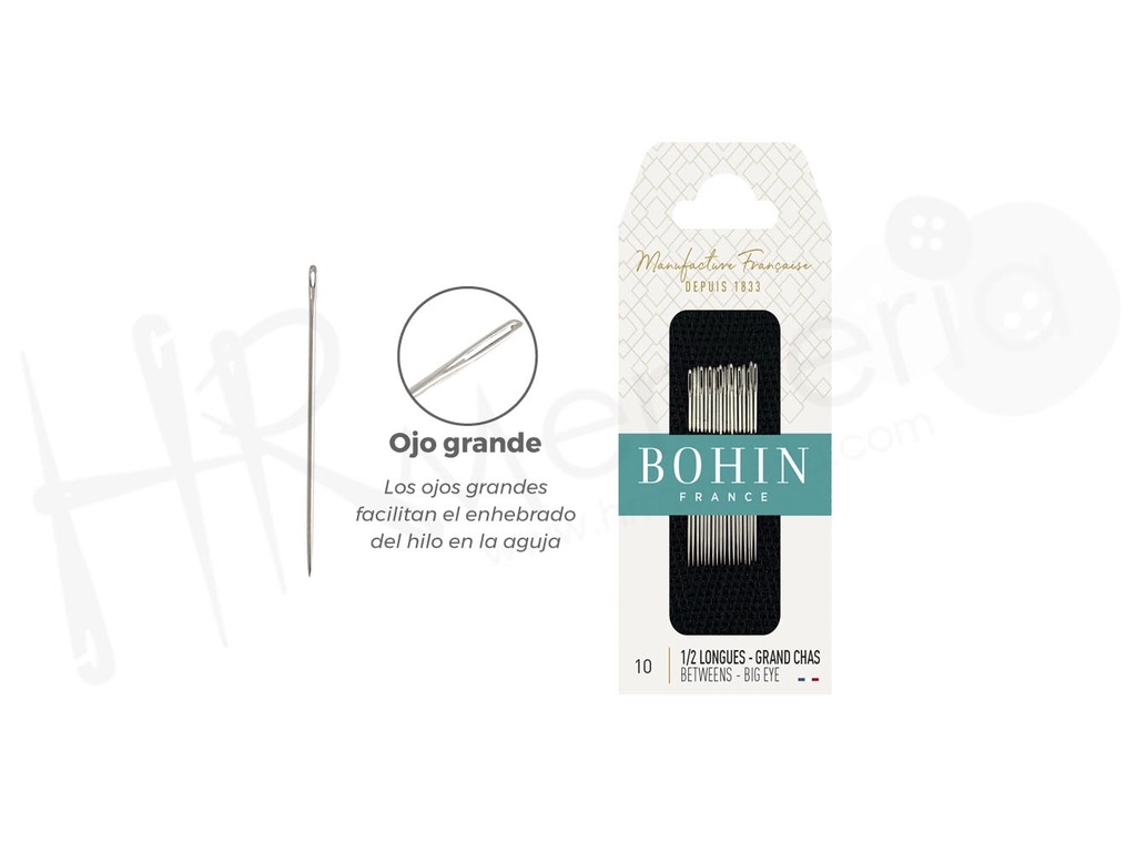 Aguja A1/2F ojo grande tejidos gruesos Nº10 Bohin 10 pz