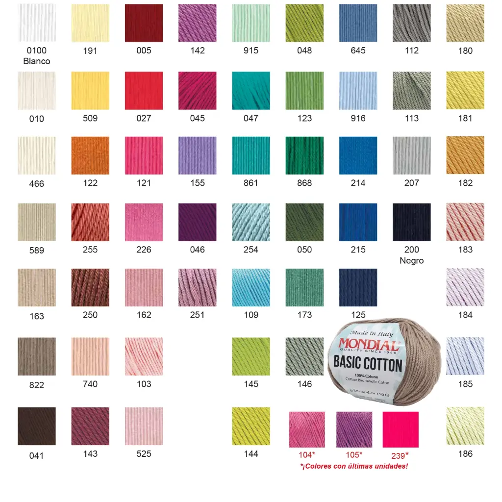 Lana Basic Cotton Mondial pack 20 madejas 50 grms