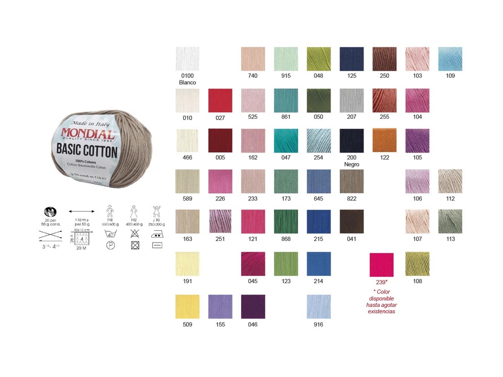 Lana Basic Cotton Mondial pack 20 madejas 50 grms