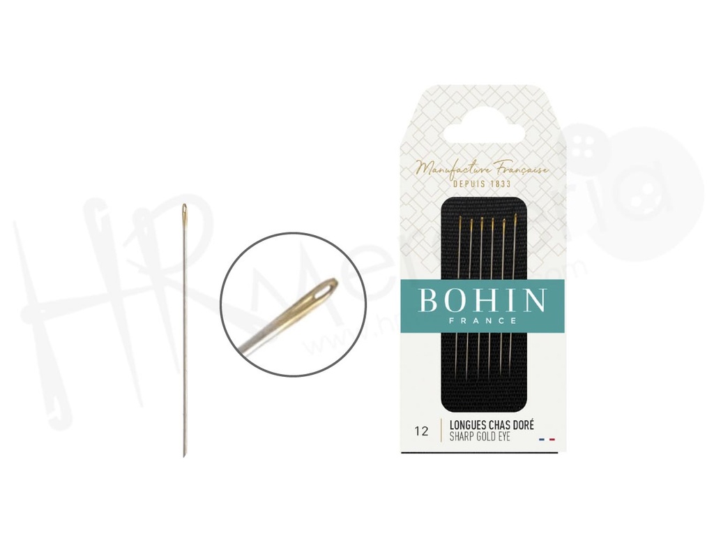 Aguja ojo dorado para vestuario Nº12 Bohin 6 pz