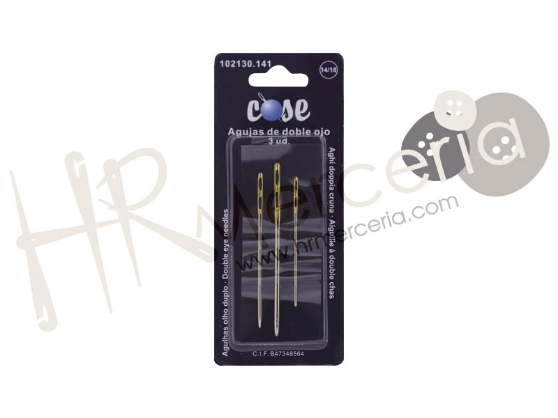 Aguja lanera ojo doble Nº14/18 blister 3 pz.
