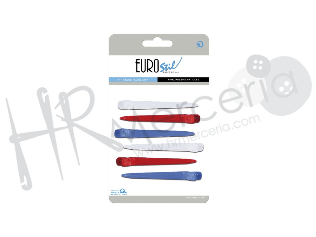 Carton 6 pinzas plastico curvadas colores