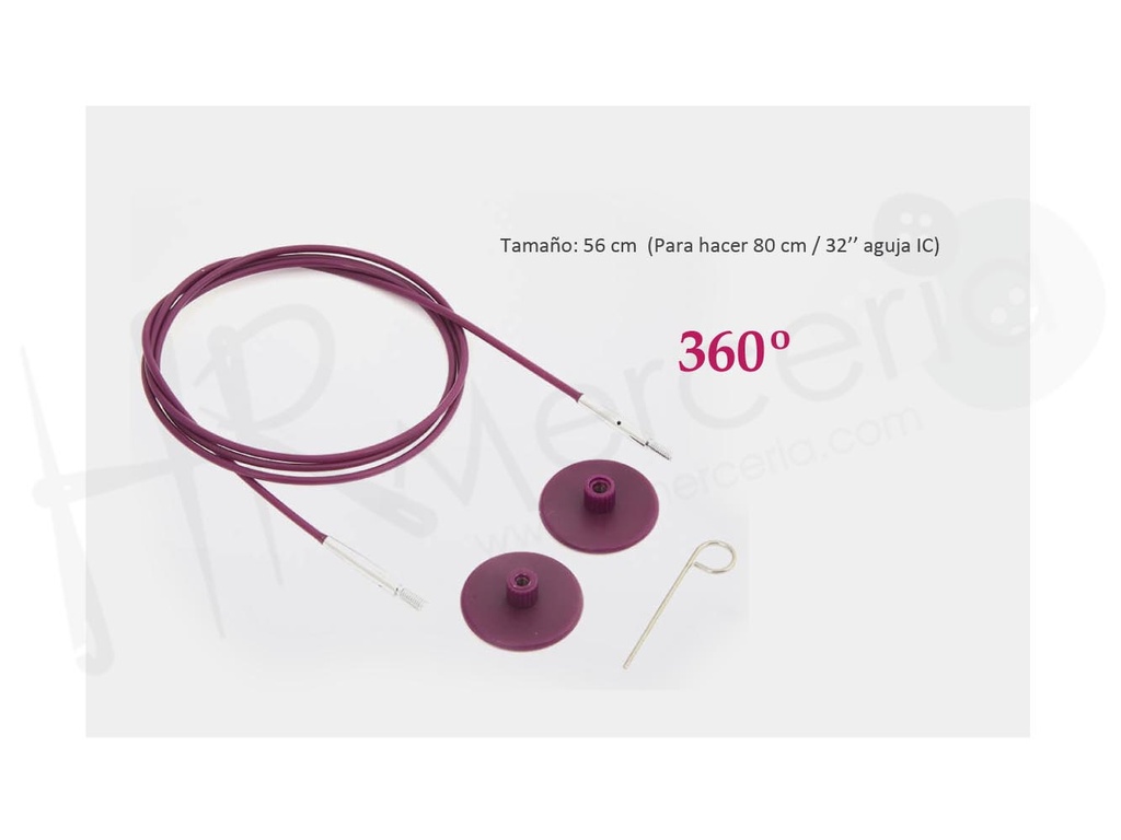 Cable giratorio aguja acero inox. morado 56 cm Knitpro