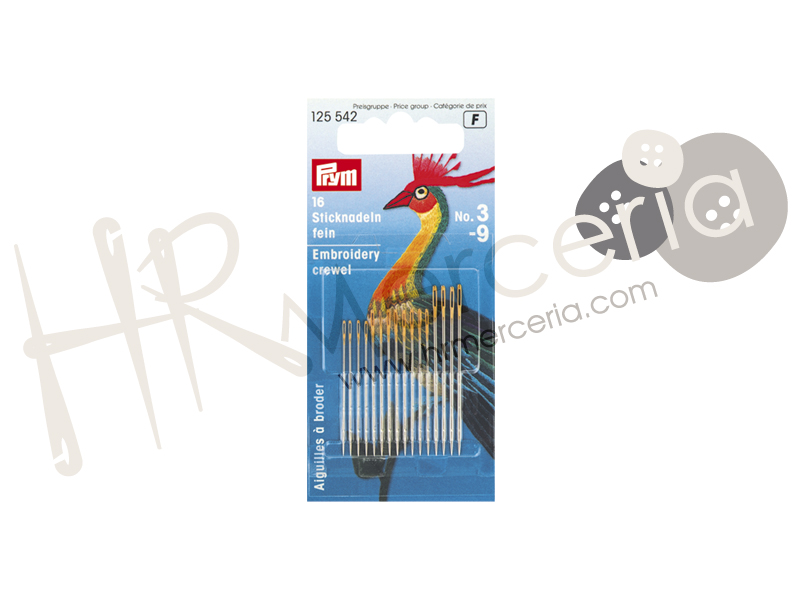 Aguja bordar crewel surt Nº3/9 Prym 16 pz.