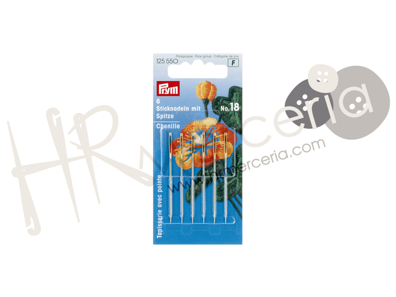 Aguja lanera punta Nº18 Prym 6 pz.