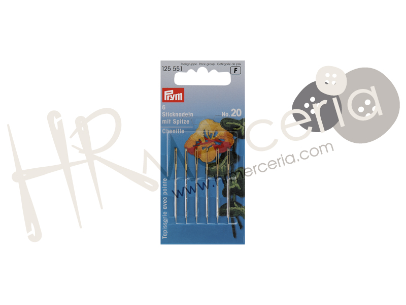 Aguja lanera punta Nº20 Prym 6 pz.