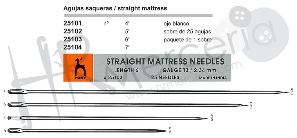 Aguja saquera pack 25 unid. 4" 10,2 cm