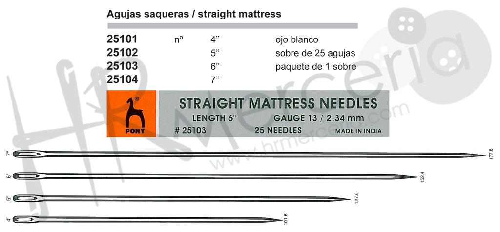 Aguja saquera pack 25 unid. 6" 15,2 cm