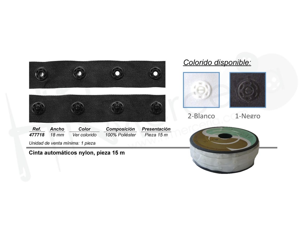 Cinta broches presion nylon pieza 15 M.