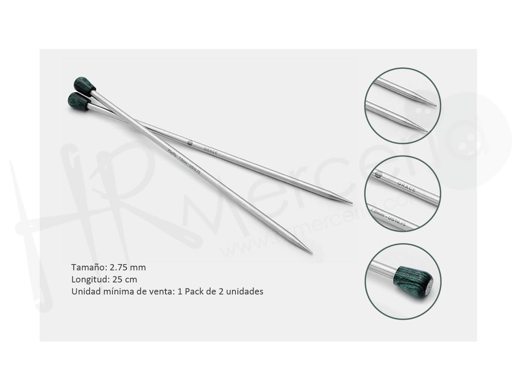 Aguja recta punta unica 25 cm 2.75 mm Mindful - Knitpro