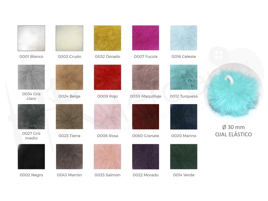 Pompon pelo ecologico 3 cm pack 25 unidades