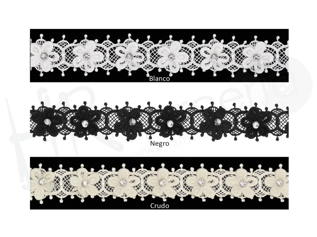 Guipur flor strass cristal pza 10 mts aprox