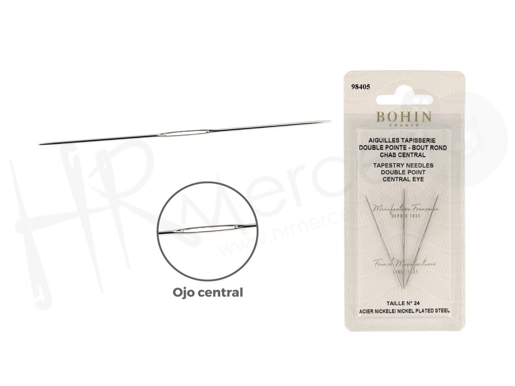 Aguja A42F ojo central de doble punta Nº24 Bohin 3 pz