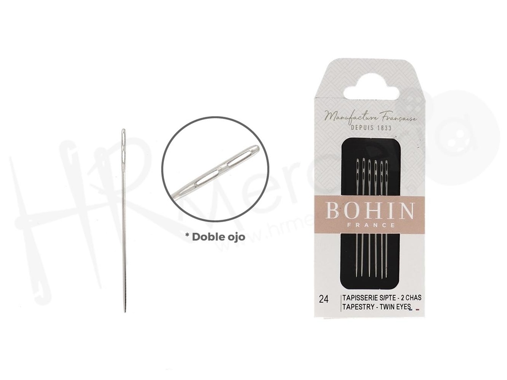 Aguja A42F doble ojo bordar Nº24 Bohin 6 pz