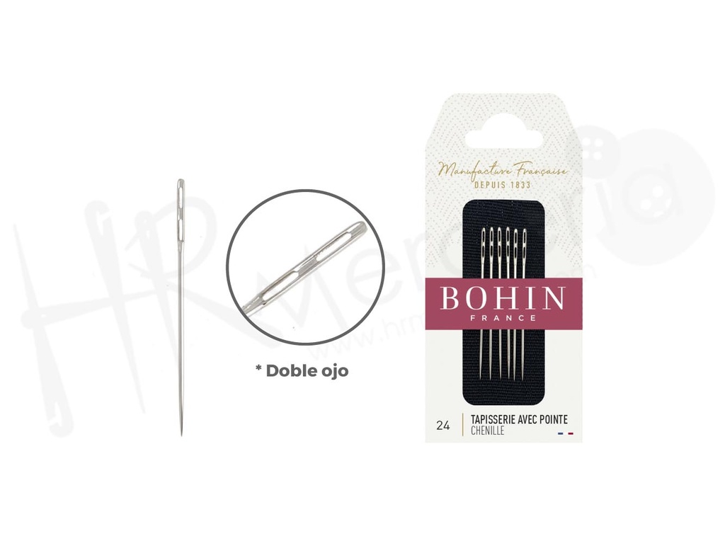 Aguja A43F tapiceria doble ojo Nº 24 Bohin 6 pz