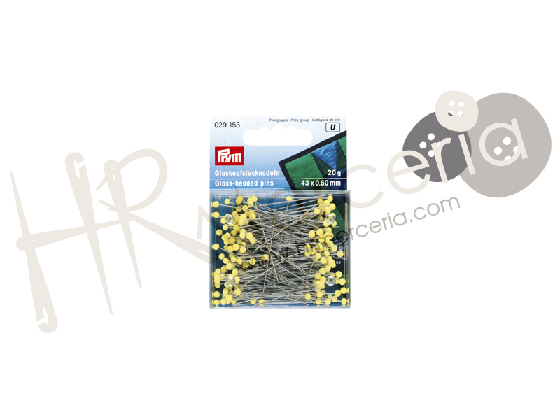 Alfiler cabeza vidrio amarillo 029153 Prym 20 gr.