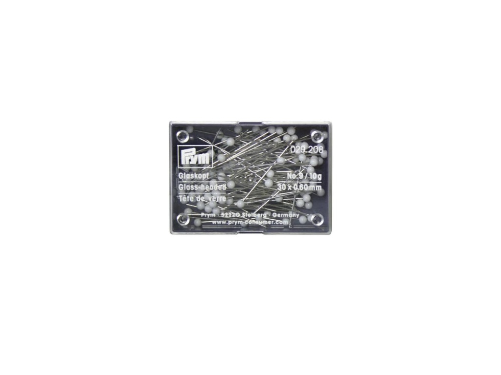 Alfiler cabeza vidrio blanco Prym 10 gr.