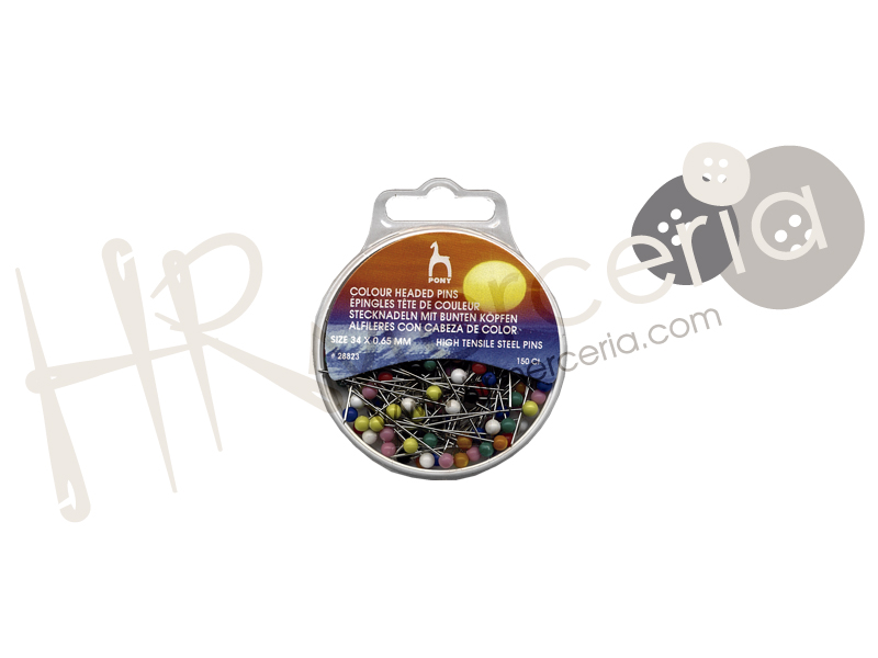 Alfiler acero niq cabeza plastico colores Pony
