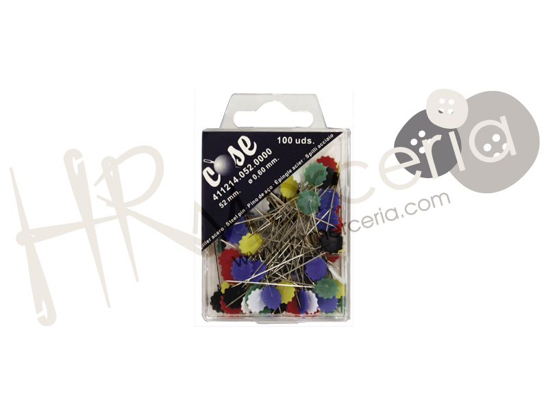 Alfiler acero cabeza flor colores 100 pz.