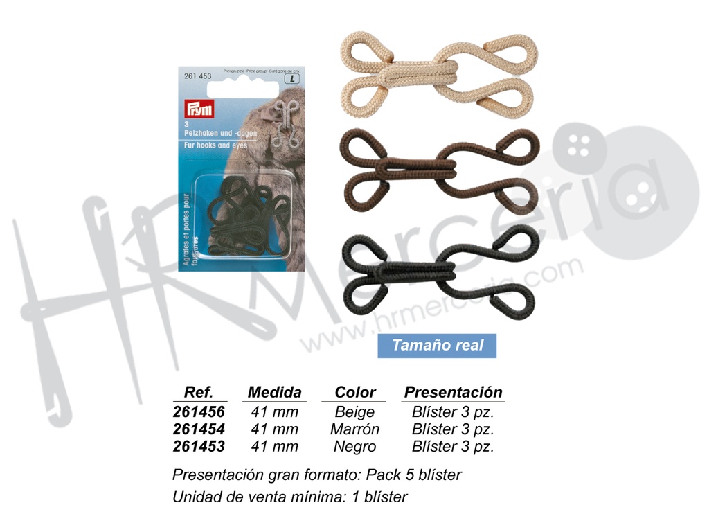 Corchete forrado peletería beig Prym 3 pz.