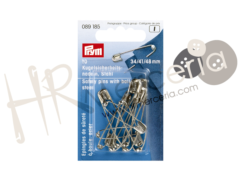 Imperdible acero plata+bola surt Nº1-3 Prym 10 pz.