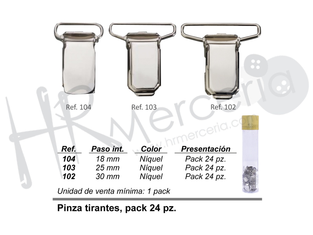 Pinza tirante 102 niquel 30mm pack 24 pz.