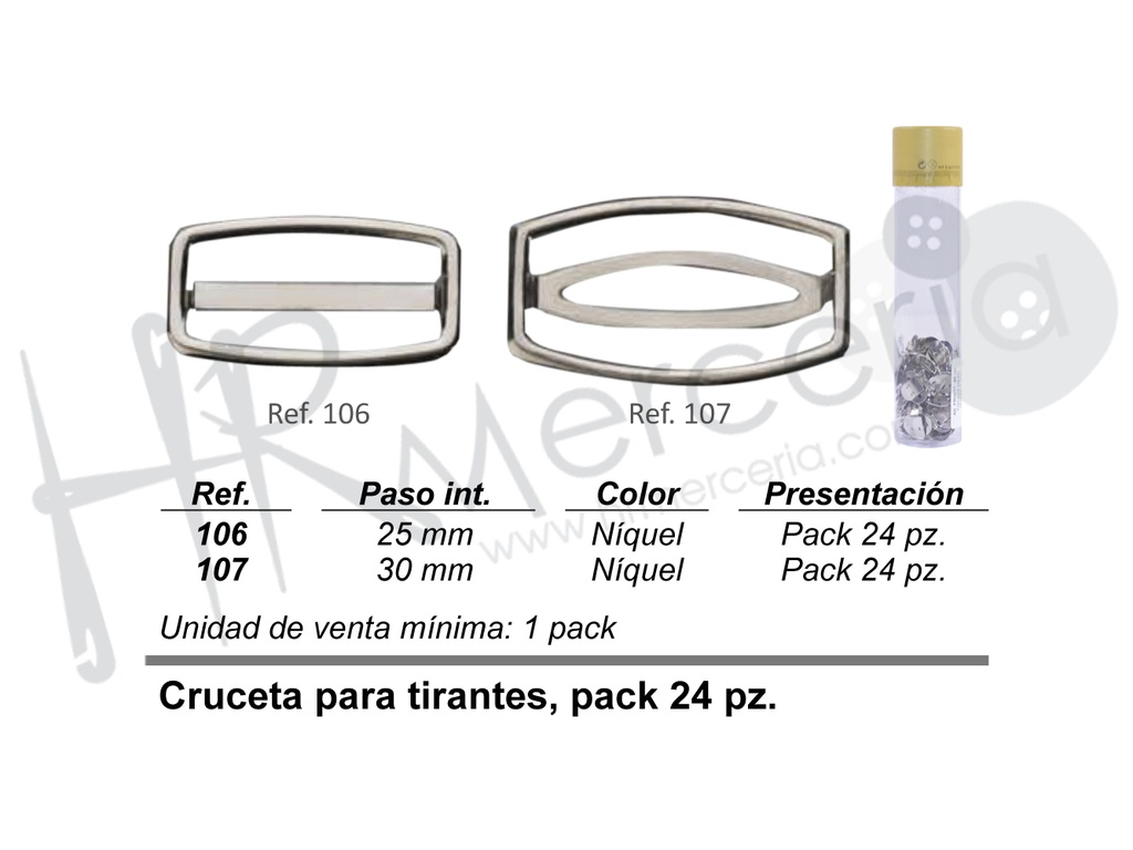 Cruceta 106 para tirantes 25mm niquel 24 pz.