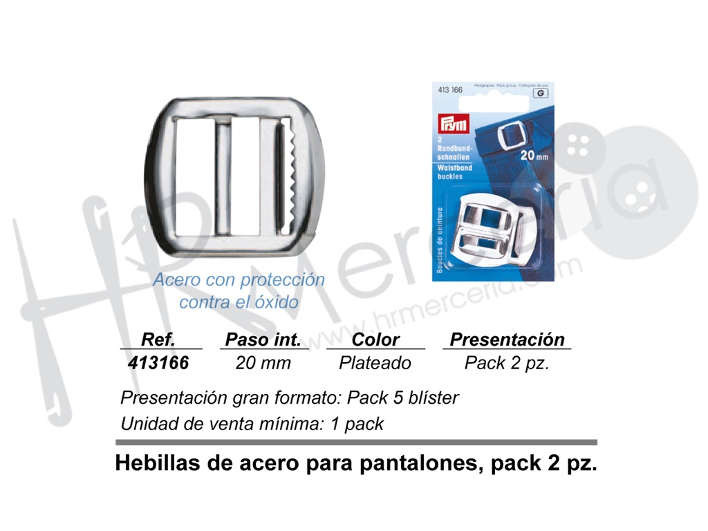 Hebilla de pantalon 20mm. plata pack 2 pz.