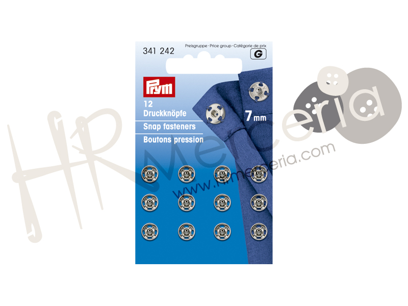 Broche presión latón inox 7 mm plateado Prym 12 pz