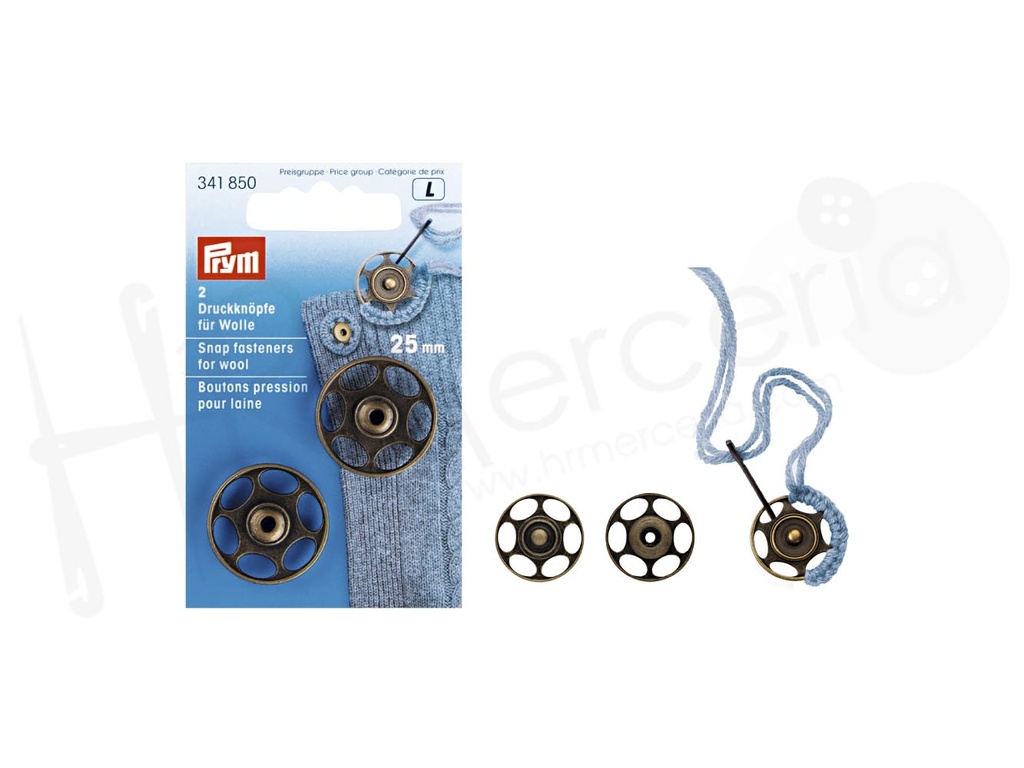 Broches de presion lana 25 mm laton viejo 2pz