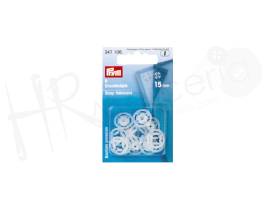 Broche presion 15mm plast.transp. 6 pz