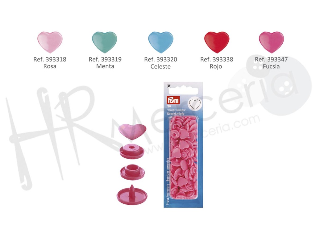 Boton presion nylon corazon rojo Prym 30 pz