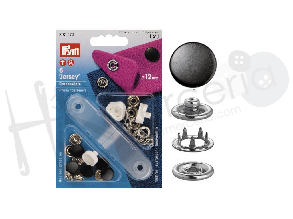 Botones pres. jersey 12 mm negro 6 pz